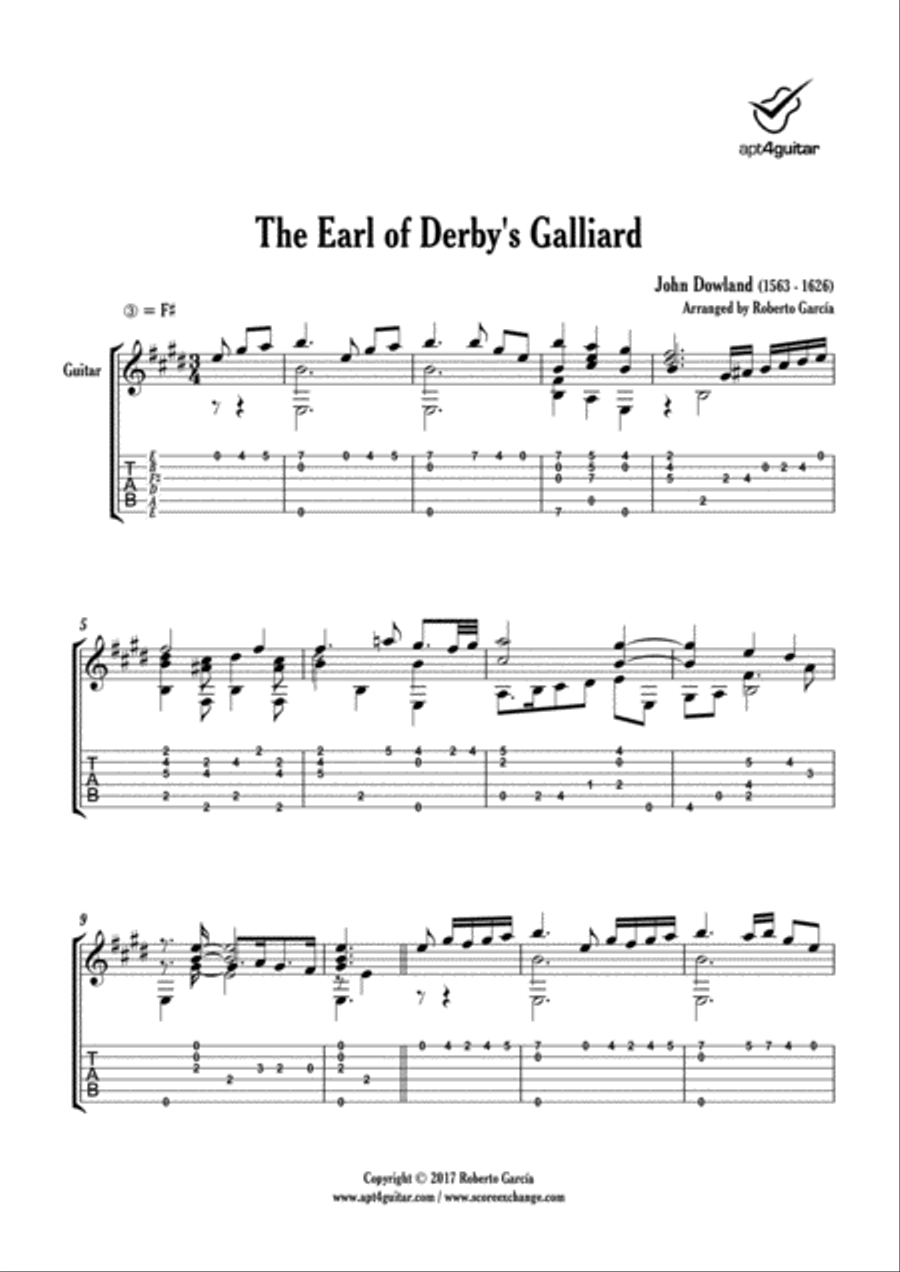 The Earl of Derby's Galliard Classical Guitar scores gallery preview page 2