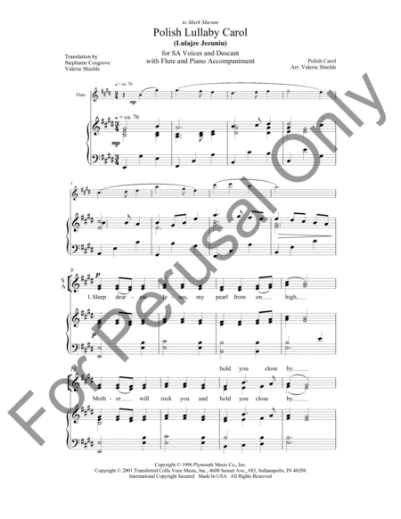 Polish Lullaby Carol: (Lulajze Jezuniu) with Descant, Flute and Piano