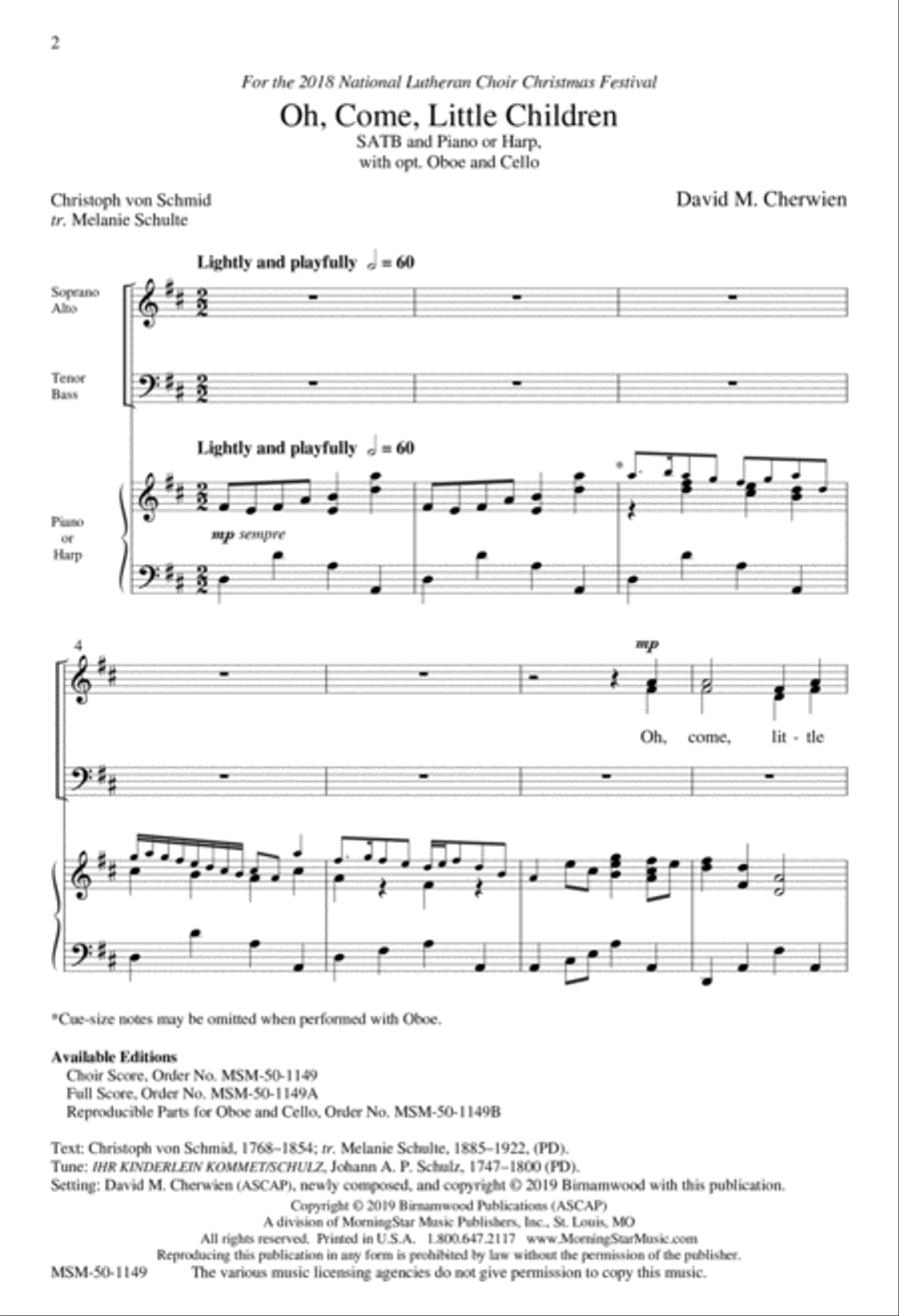 Oh, Come, Little Children 4-Part scores gallery preview page 2