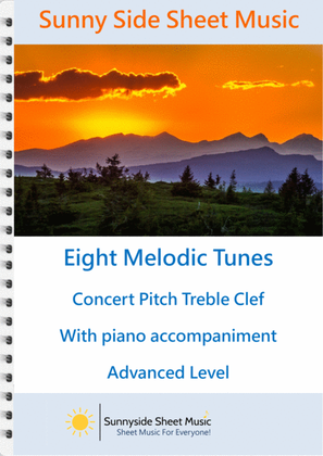 Book cover for Eight Melodic Tunes, Treble Clef Concert Pitch with Piano Accompaniment