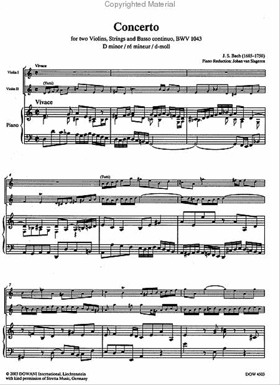 Bach: Concerto for Two Violins, Strings and Basso Continuo, BWV 1043 in D Minor String Duet scores gallery preview page 2