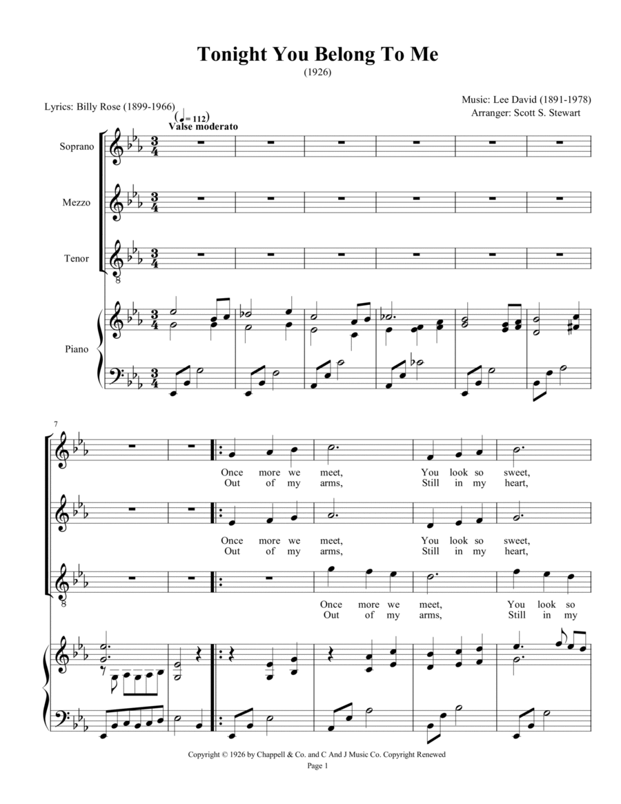 Tonight You Belong To Me Women's Choir scores gallery preview page 1