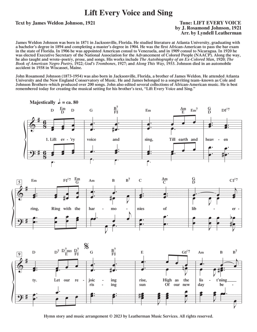 Lift Every Voice and Sing Piano, Vocal, Guitar scores gallery preview page 1