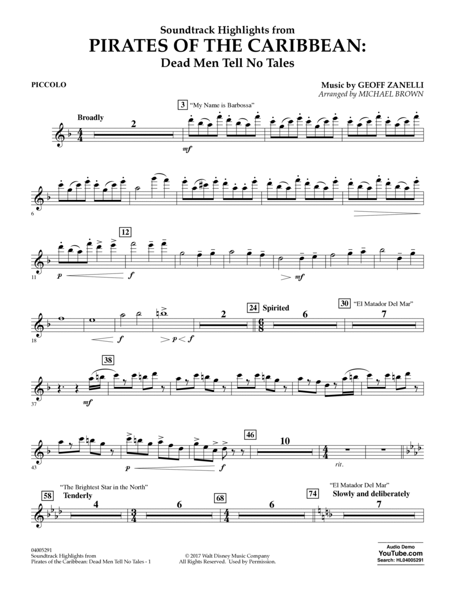 Pirates of the Caribbean: Dead Men Tell No Tales - Piccolo Piccolo scores gallery preview page 1
