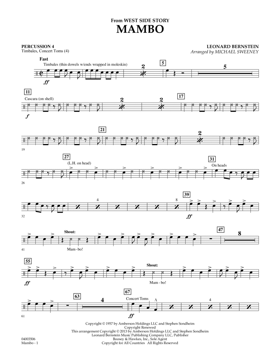 Mambo (from West Side Story) - Percussion 4 Concert Band scores gallery preview page 1