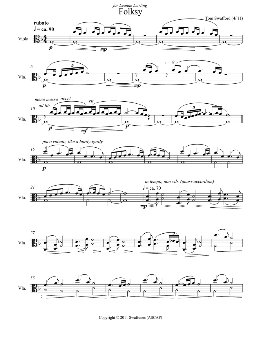 Folksy for solo viola Viola Solo scores gallery preview page 1