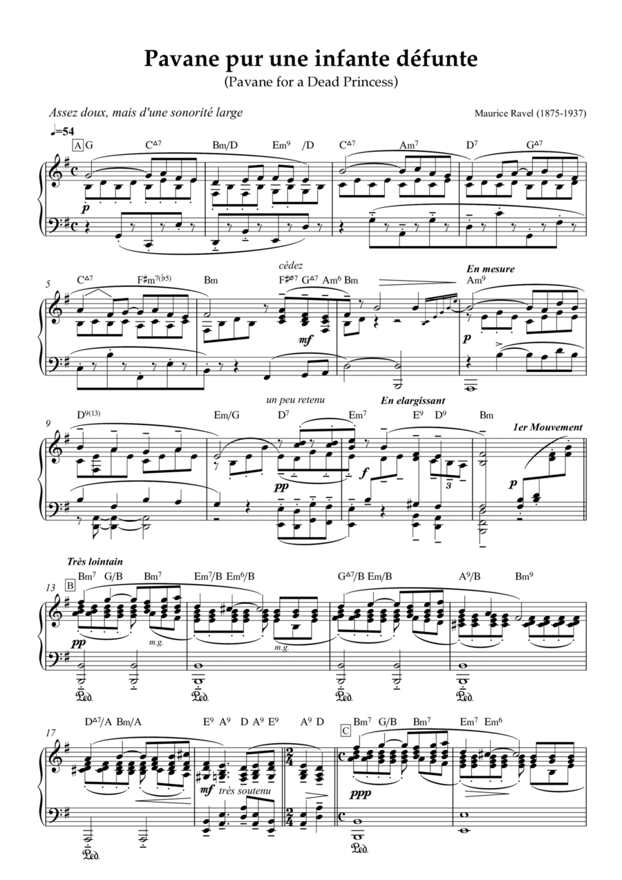 Pavane pour Une Infante Defunte - Maurice Ravel (Piano with Jazz Chords) Piano Solo scores gallery preview page 1