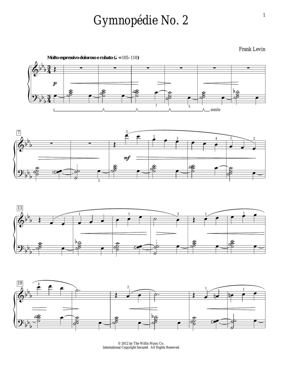 Gymnopedie No. 2 Gymnopedie No. 2 Piano Method scores gallery preview page 1