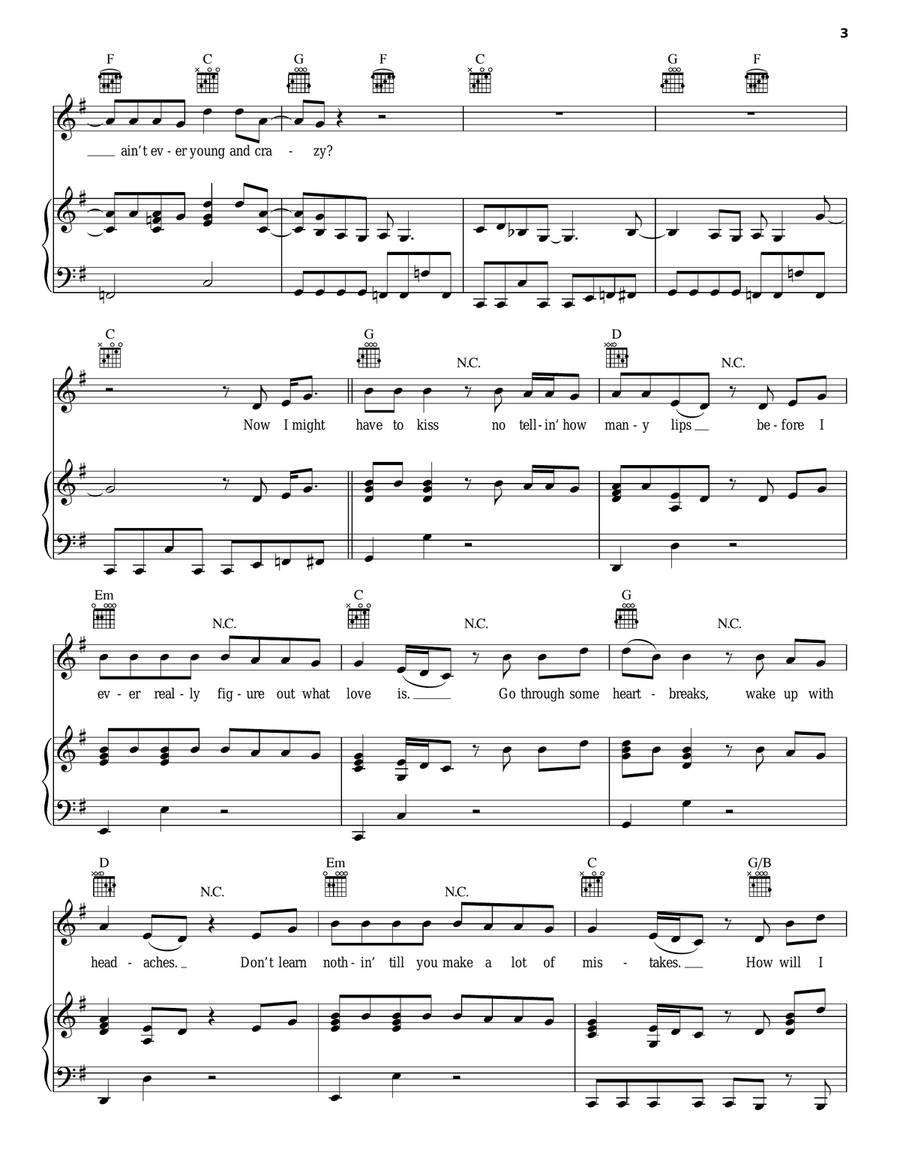 Young & Crazy Young & Crazy Piano, Vocal, Guitar scores gallery preview page 3