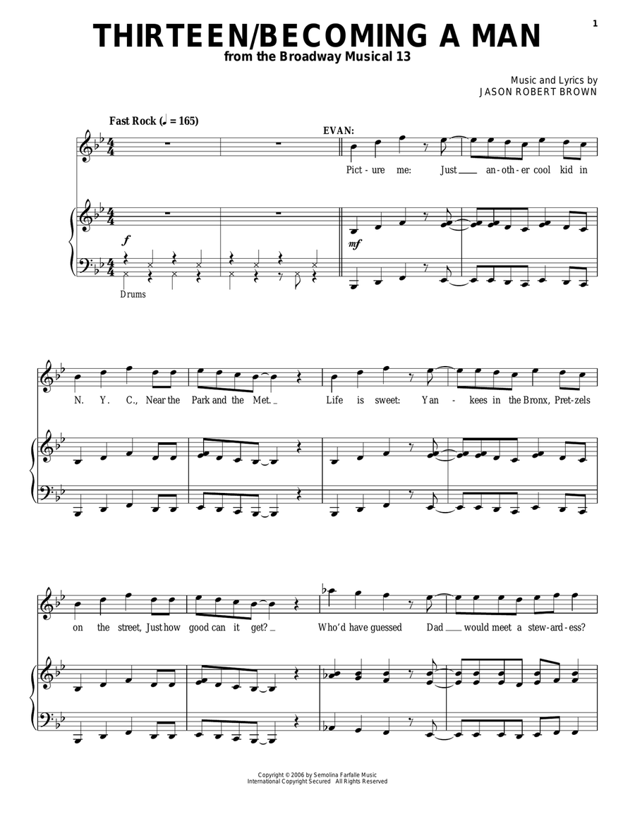Thirteen / Becoming A Man (from 13: The Musical) Piano, Vocal scores gallery preview page 1
