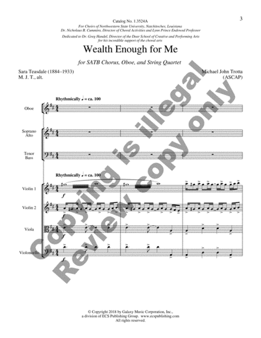 Wealth Enough for Me from For a Breath of Ecstasy (Full Score)