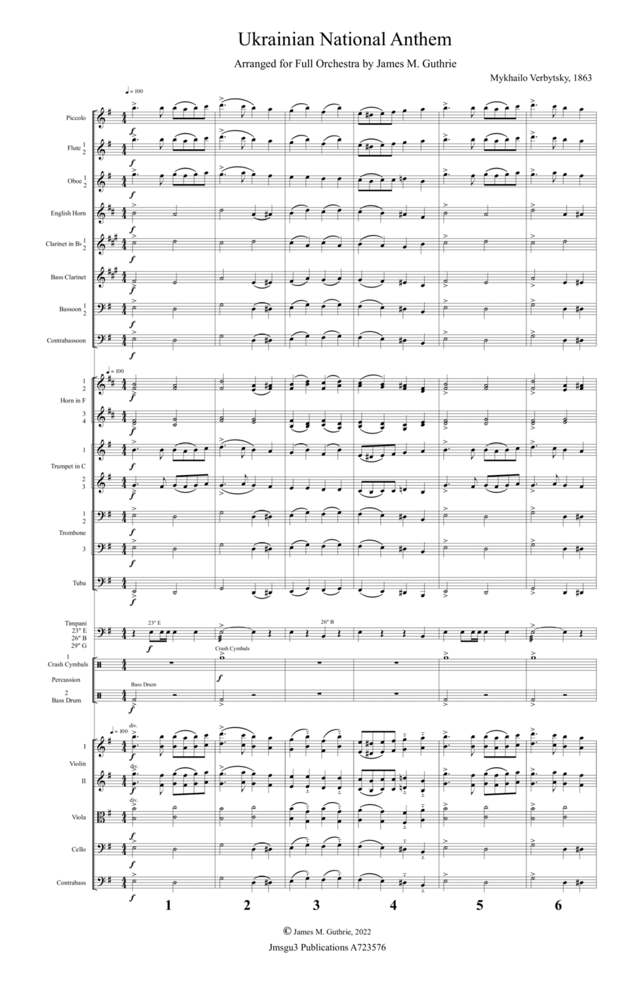 Ukrainian National Anthem for Full Orchestra Full Orchestra scores gallery preview page 1