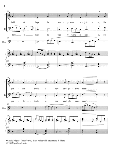 O HOLY NIGHT (Men's Choir - TB with Trombone & Piano/Score & Parts included) image number null