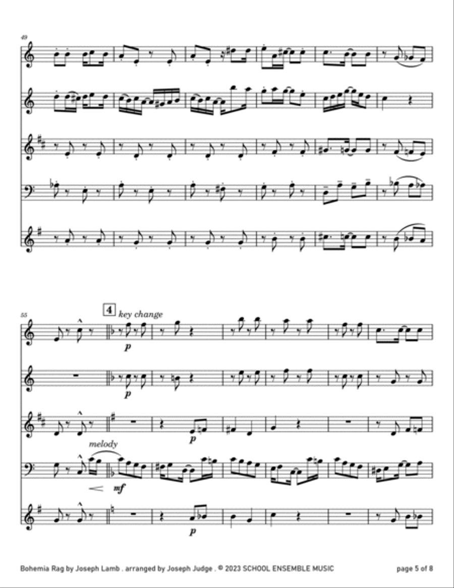 Bohemia Rag by Joseph Lamb for Woodwind Quartet in Schools Woodwind Quartet scores gallery preview page 5