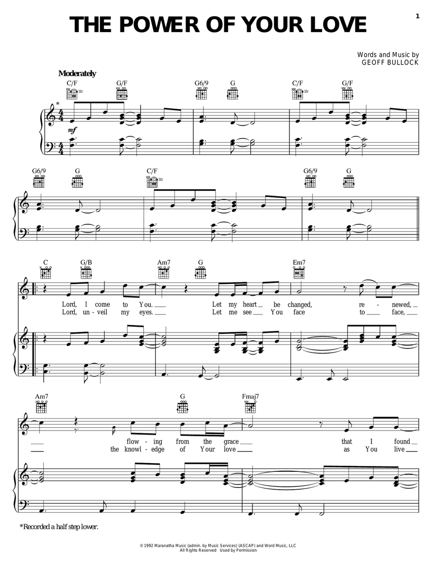 The Power Of Your Love Piano, Vocal, Guitar scores gallery preview page 1