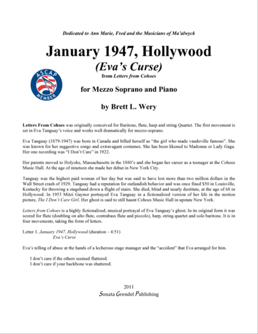 January 1947, Hollywood (Eva's Curse) Medium Voice scores gallery preview page 2
