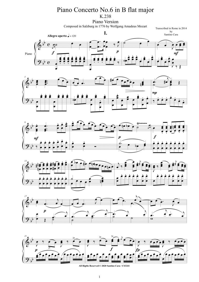 Mozart - Piano Concerto No.6 in B flat major K.238 - Piano Version image number null