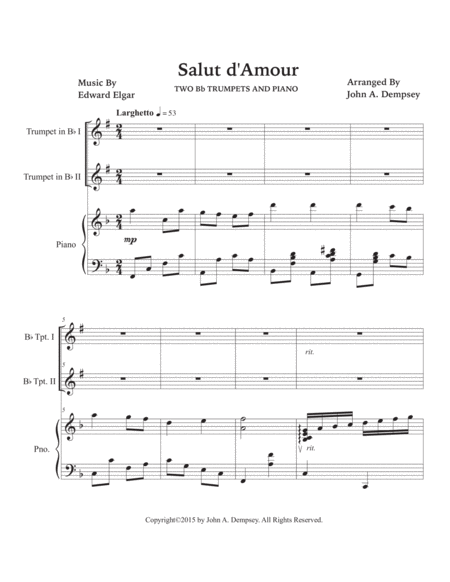 Salut d'Amour (Love's Greeting): Trio for Two Trumpets and Piano image number null
