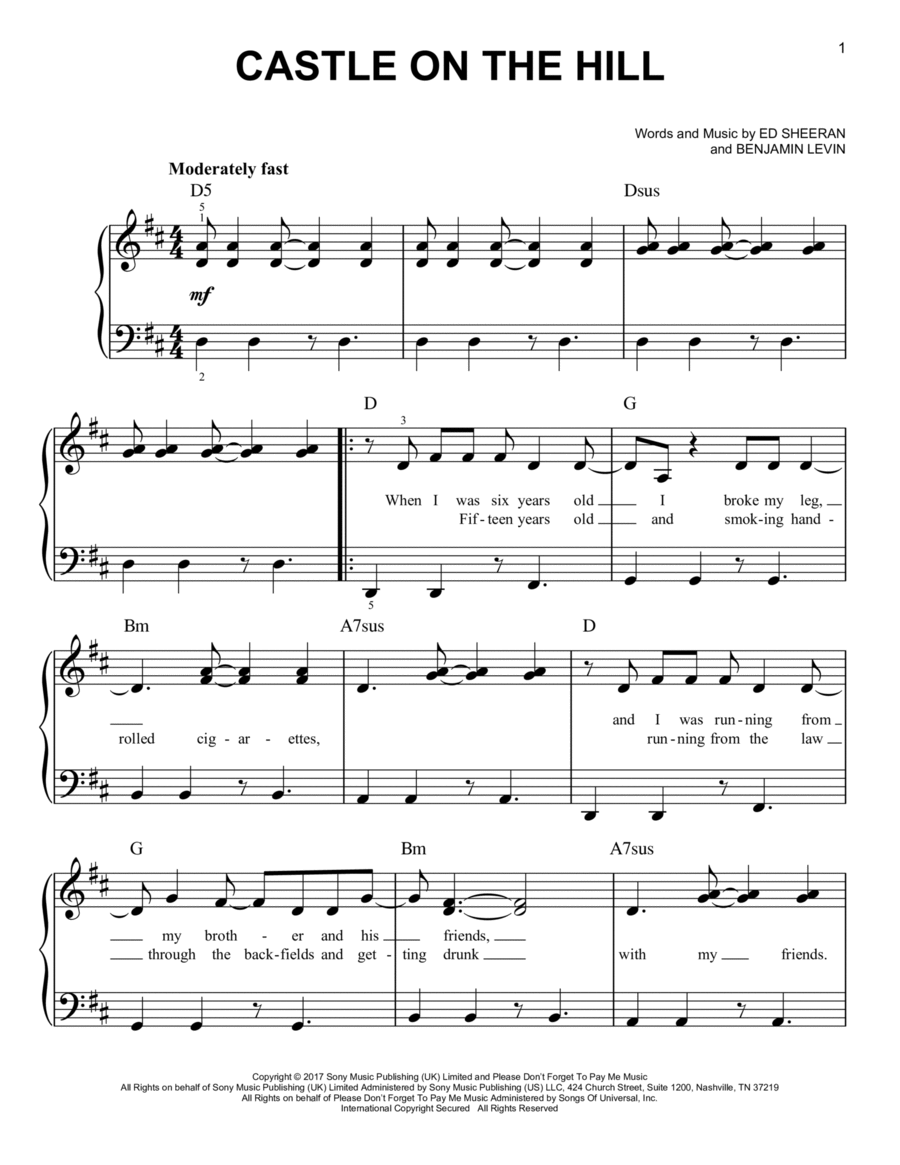 Castle On The Hill Easy Piano scores gallery preview page 1