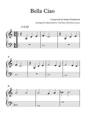 Bella Ciao - Easy Piano Solo With NOTE NAMES in EASY TO READ FORMAT