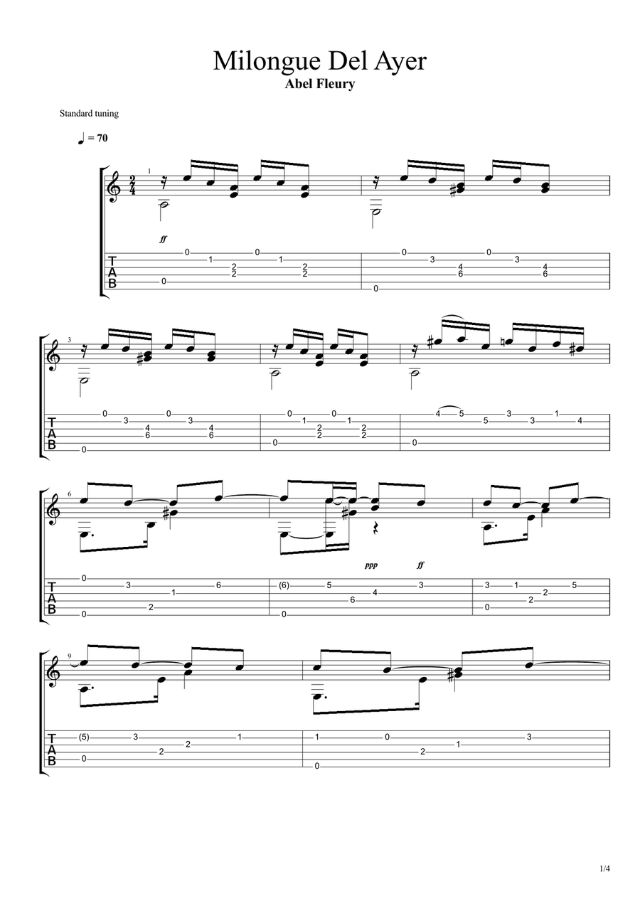 Milongueo del Ayer Guitar Tablature scores gallery preview page 1