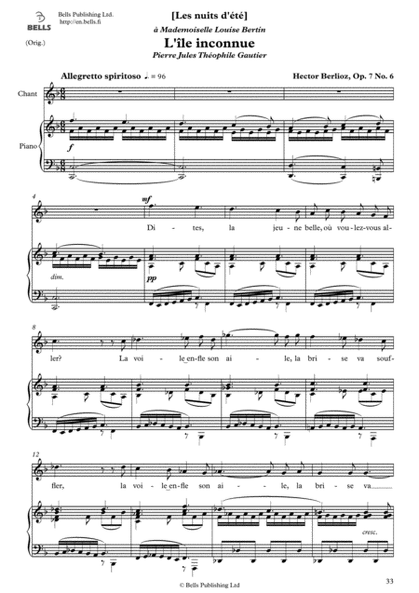 L'ile inconnue, Op. 7 No. 6 (Original key. F Major)