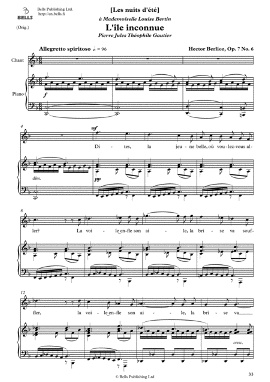 L'ile inconnue, Op. 7 No. 6 (Original key. F Major) Voice Solo scores gallery preview page 1