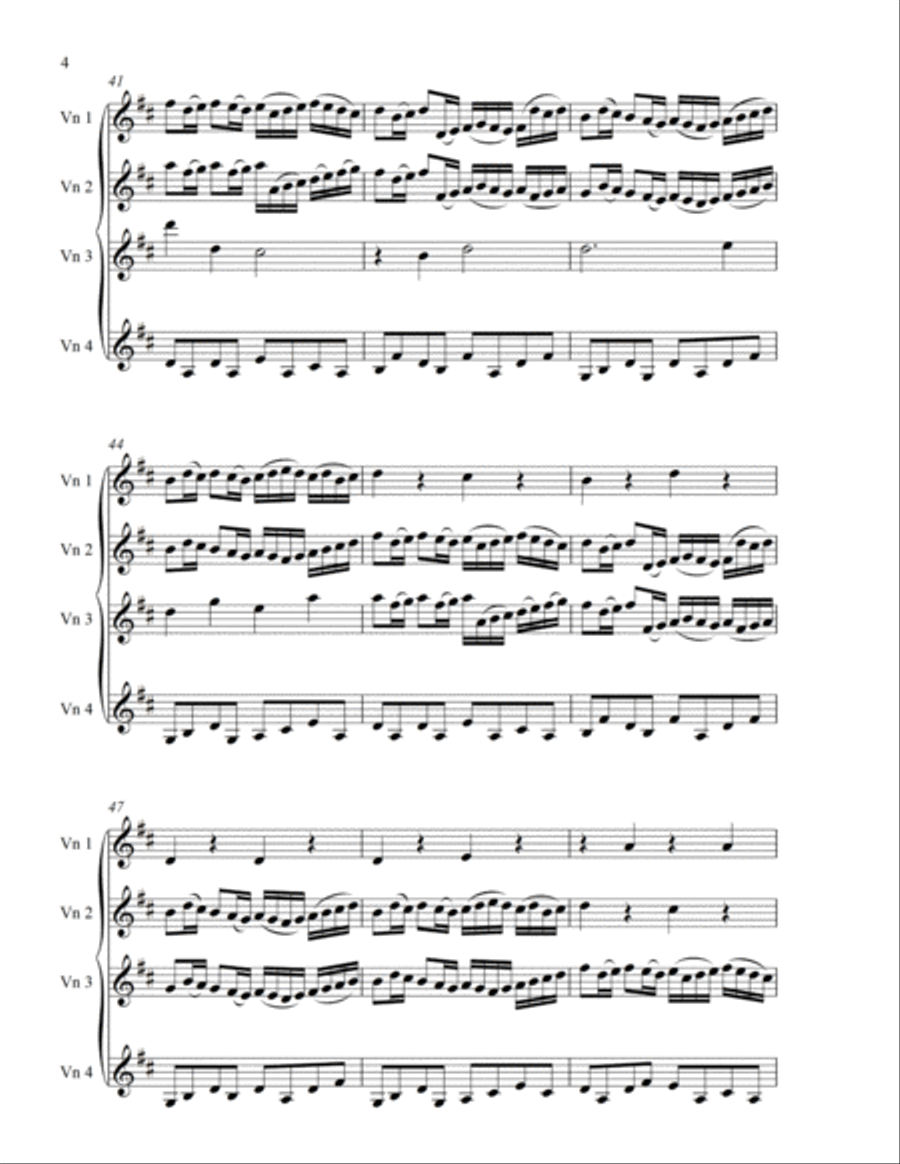 Pachelbel Canon arranged for four violins Violin Solo scores gallery preview page 4