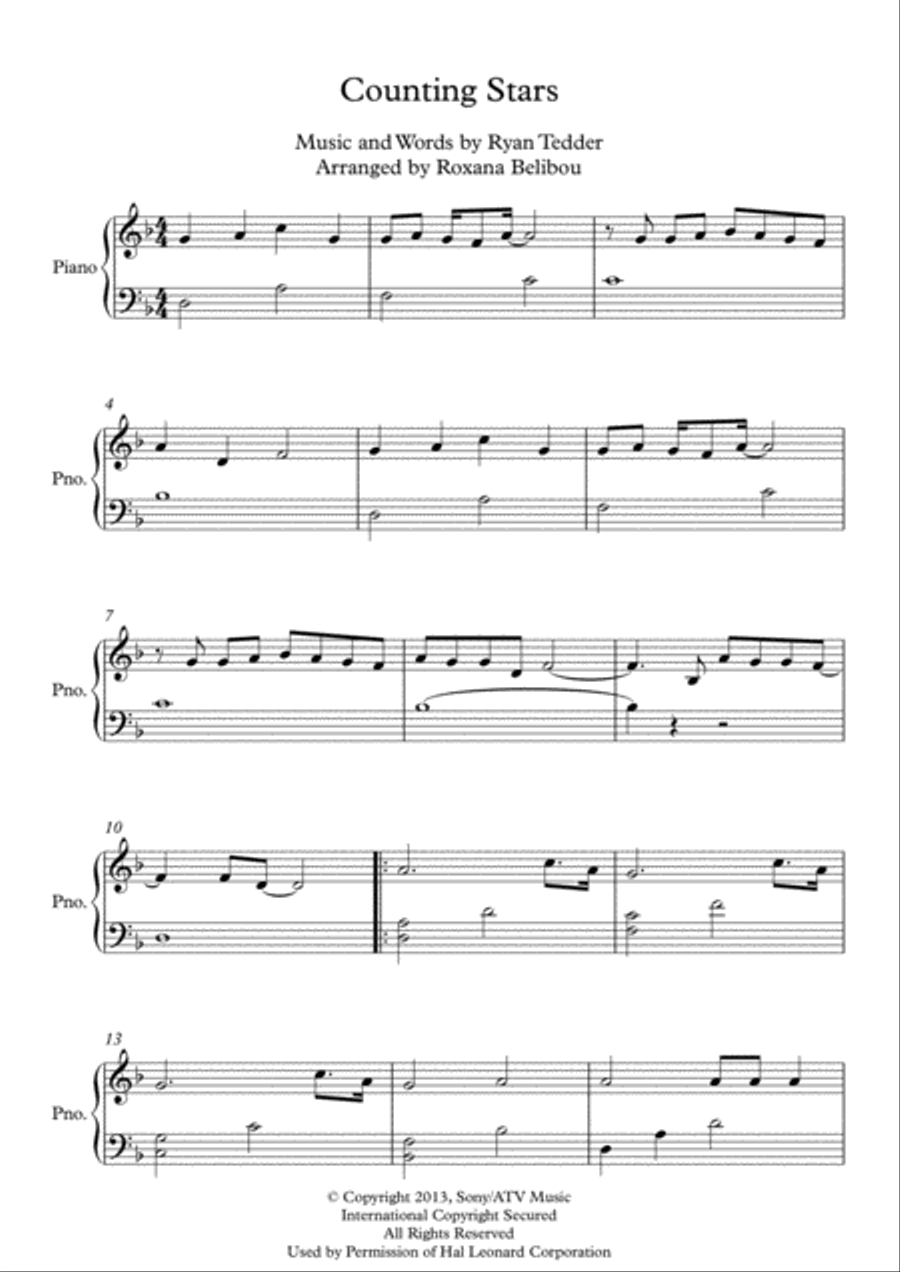 Counting Stars Easy Piano scores gallery preview page 1