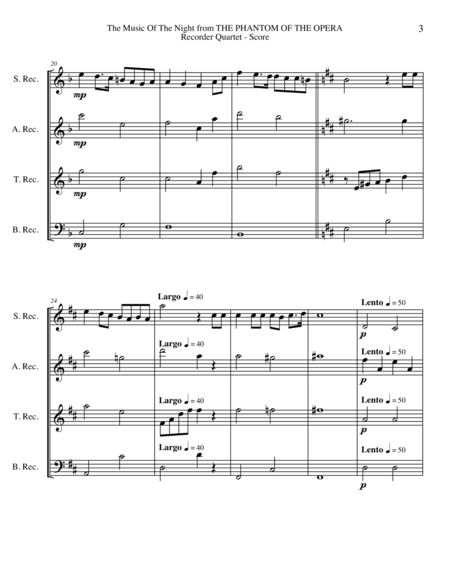 The Music Of The Night from THE PHANTOM OF THE OPERA for Recorder Quartet image number null