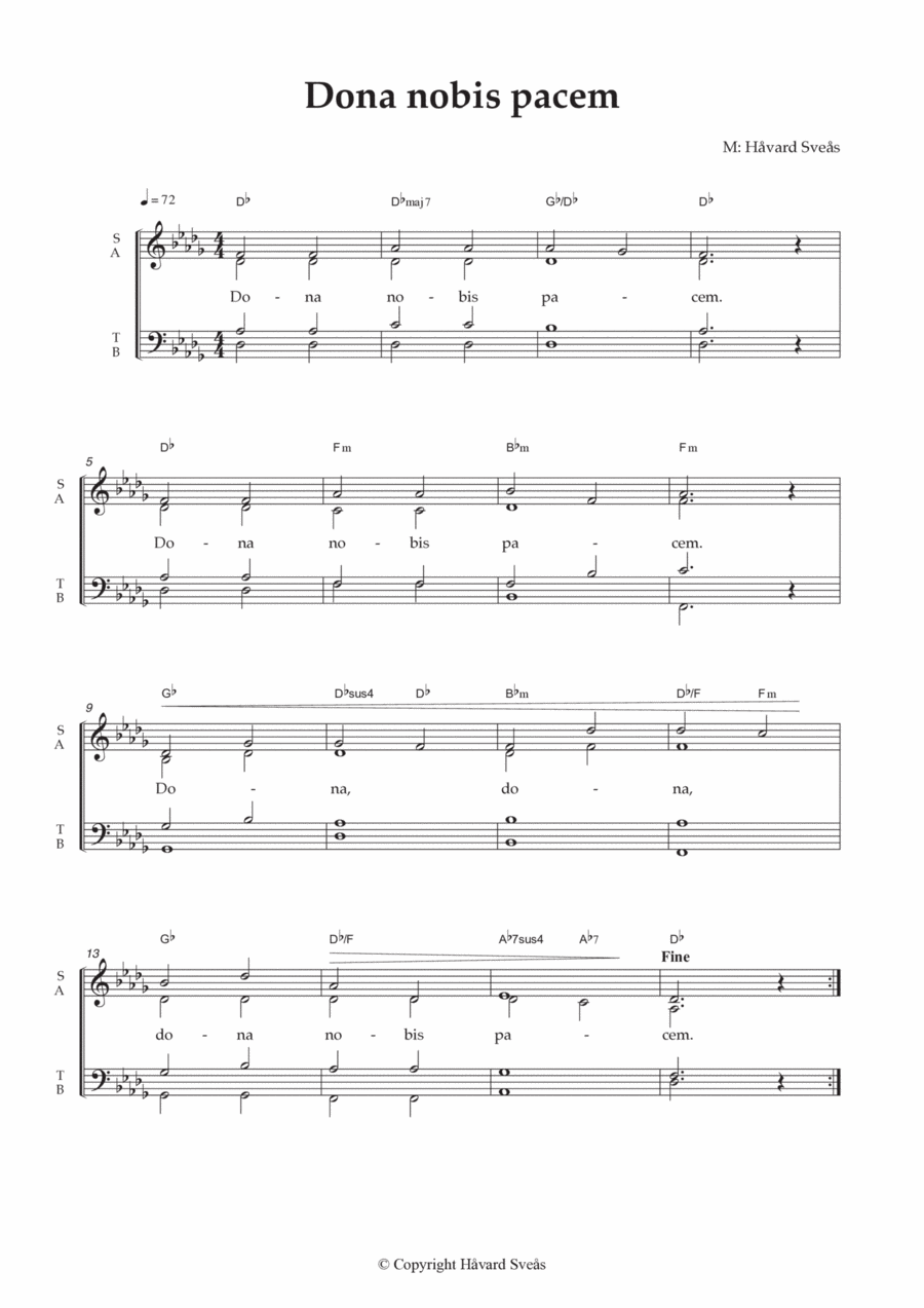 Dona nobis pacem (Give us peace) 4-Part scores gallery preview page 1