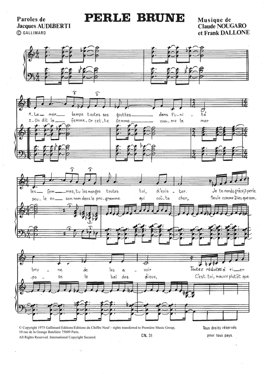 Perle Brune Piano, Vocal scores gallery preview page 1
