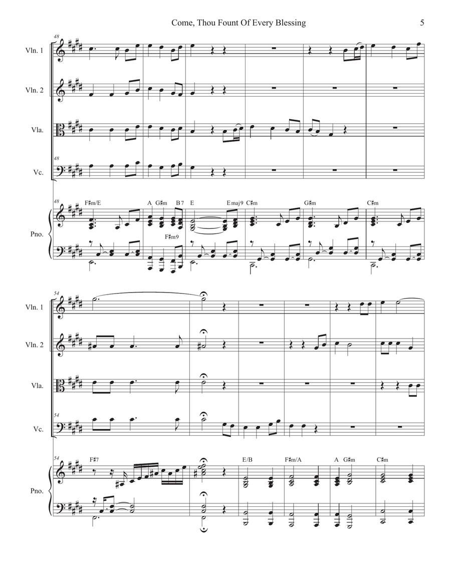 Come, Thou Fount Of Every Blessing (String Quartet and Piano) String Quartet scores gallery preview page 5