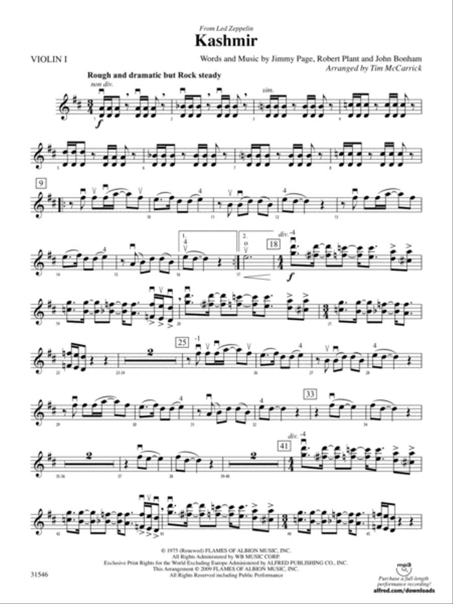 Kashmir: 1st Violin String Orchestra scores gallery preview page 1
