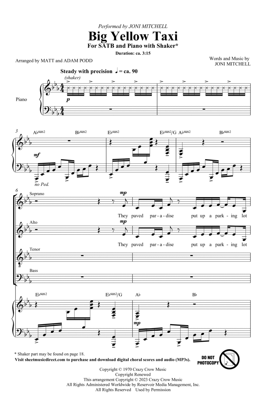 Big Yellow Taxi (arr. Adam and Matt Podd) 4-Part scores gallery preview page 1