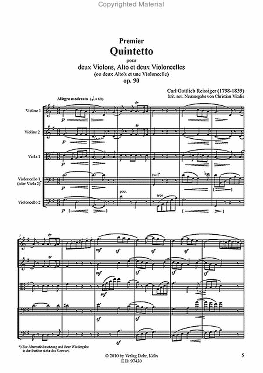 Streichquintett für zwei Violinen, Viola und zwei Violoncelli oder zwei Violinen, zwei Viole und Violoncello G-Dur op. 90 (1833)