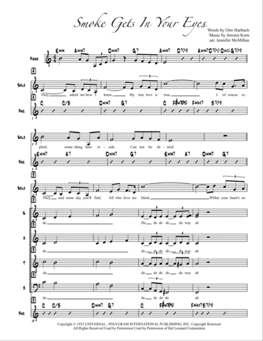Smoke Gets In Your Eyes 4-Part scores gallery preview page 1