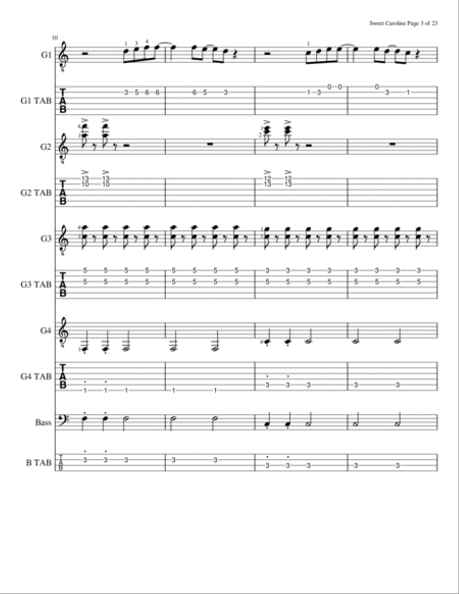 Sweet Caroline Acoustic Guitar scores gallery preview page 4