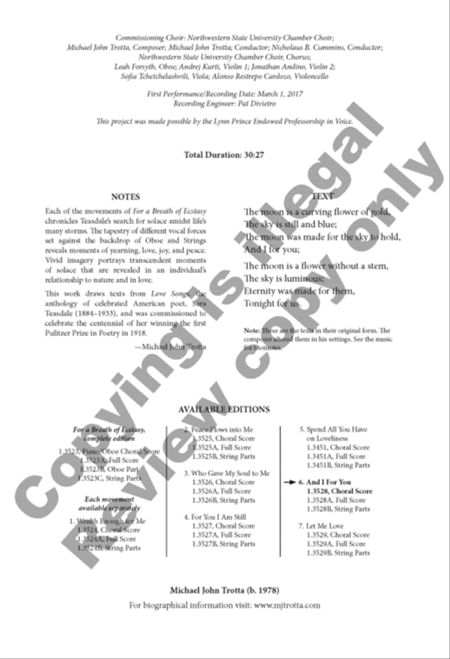 And I For You from For a Breath of Ecstasy 4-Part scores gallery preview page 2