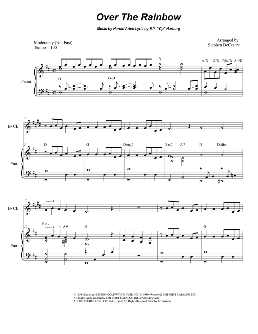 Over The Rainbow (from The Wizard Of Oz) Clarinet Solo scores gallery preview page 1