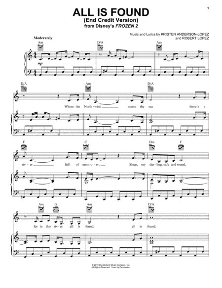 All Is Found (from Disney's Frozen 2) (End Credit Version) by Kacey Musgraves Piano, Vocal, Guitar - Digital Sheet Music