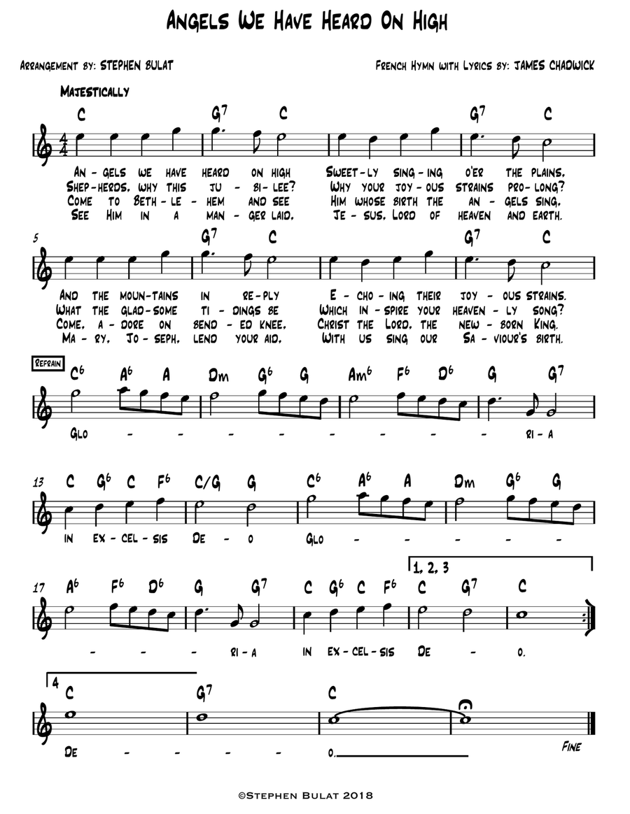 Angels We Have Heard On High - Lead sheet (melody, lyrics & chords) in key of C Jazz Ensemble scores gallery preview page 1