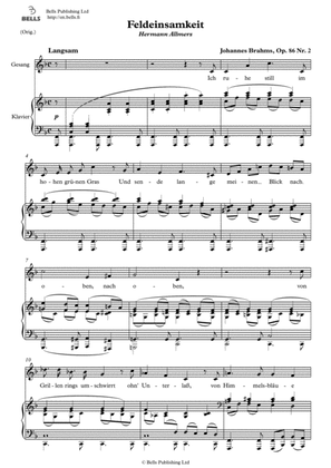 Feldeinsamkeit, Op. 86 No. 2 (Original key. F Major)