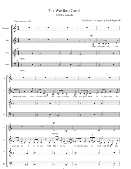 The Wexford Carol (SATB, a cappella) arranged by Sarah Jaysmith (Traditional Irish carol) image number null
