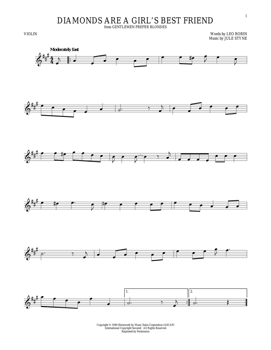 Diamonds Are A Girl's Best Friend Violin Solo scores gallery preview page 1