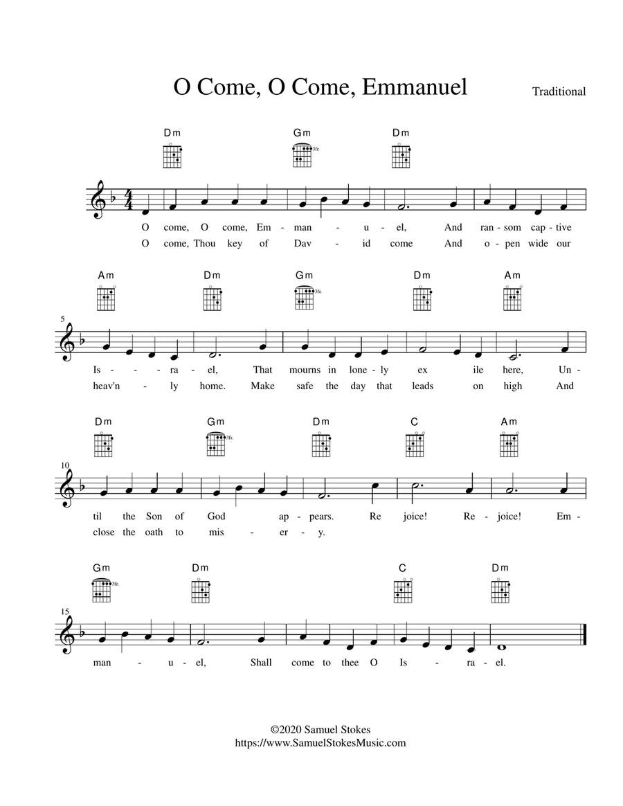 O Come, O Come, Emmanuel - lead sheet in D minor Guitar scores gallery preview page 1