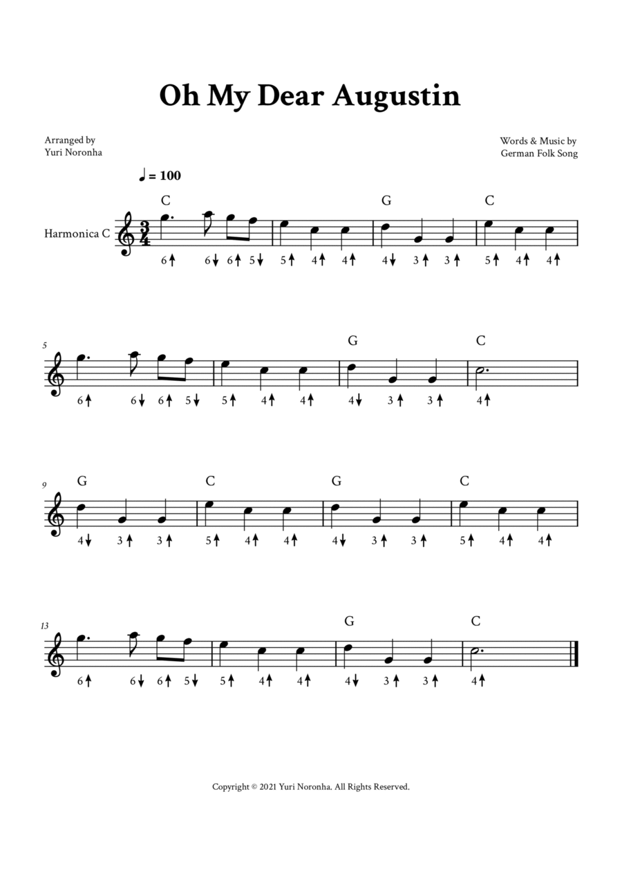 Oh My Dear Augustin - Harmonica C (with TAB) Harmonica scores gallery preview page 1