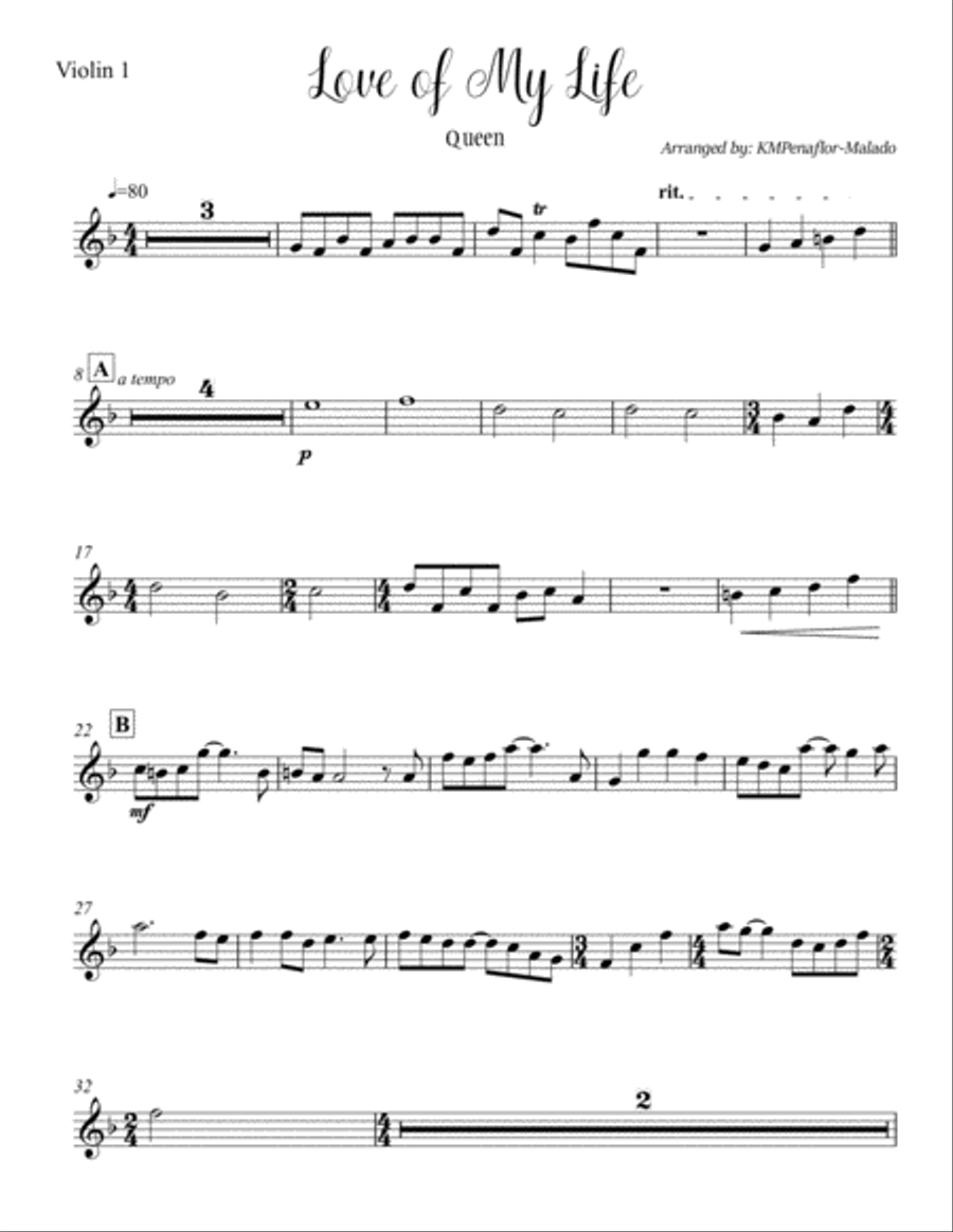 Love Of My Life String Quartet scores gallery preview page 6