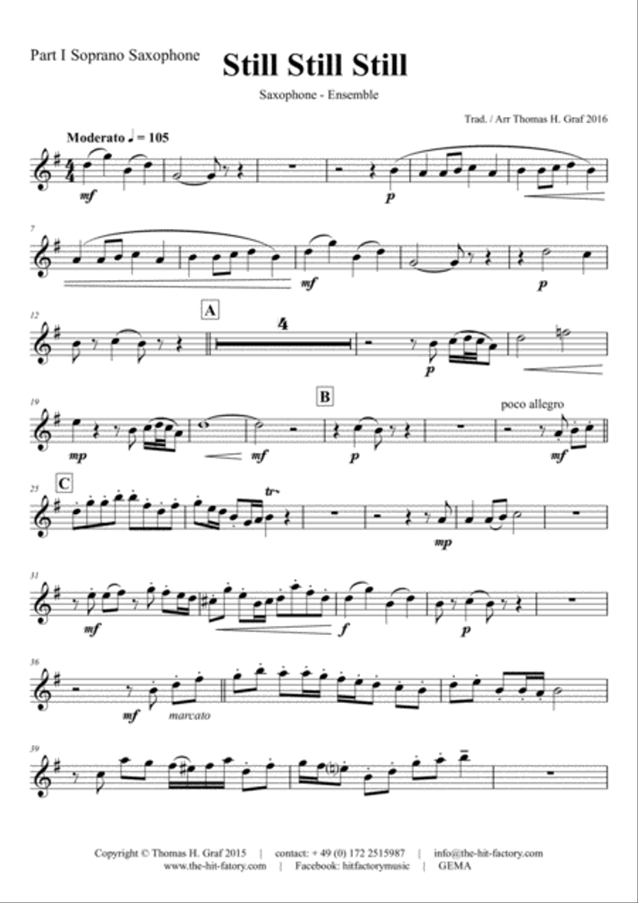 Still Still Still - Christmas song - 7 Parts - Saxophone Ensemble Woodwind Ensemble scores gallery preview page 6