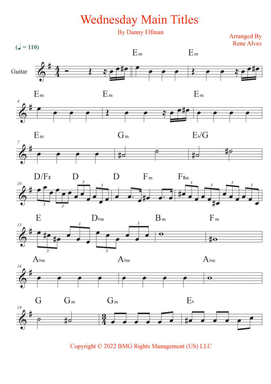 Wednesday Main Titles Electric Guitar scores gallery preview page 1